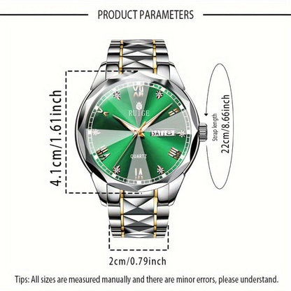 Men's Quartz Watch - Luxury Sports Stainless Steel Luminous Calendar Day Display Wristwatch - product detail view 2