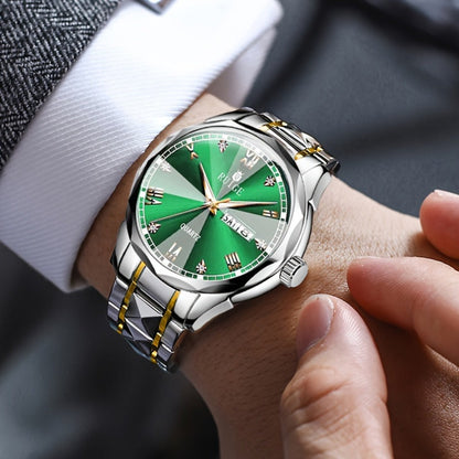 Men's Quartz Watch - Luxury Sports Stainless Steel Luminous Calendar Day Display Wristwatch - product detail view 7