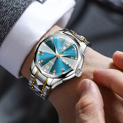 Men's Quartz Watch - Luxury Sports Stainless Steel Luminous Calendar Day Display Wristwatch - product detail view 8