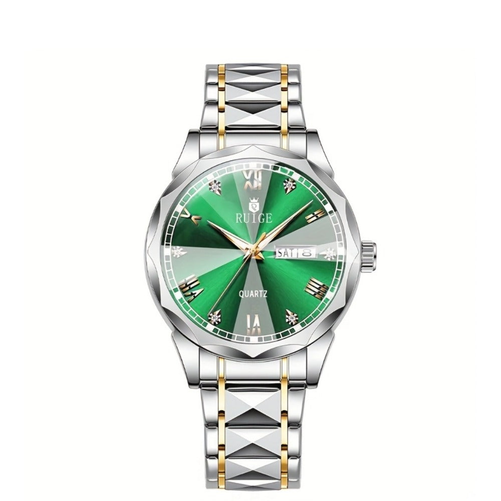 Men's Quartz Watch - Luxury Sports Stainless Steel Luminous Calendar Day Display Wristwatch - product detail view 9