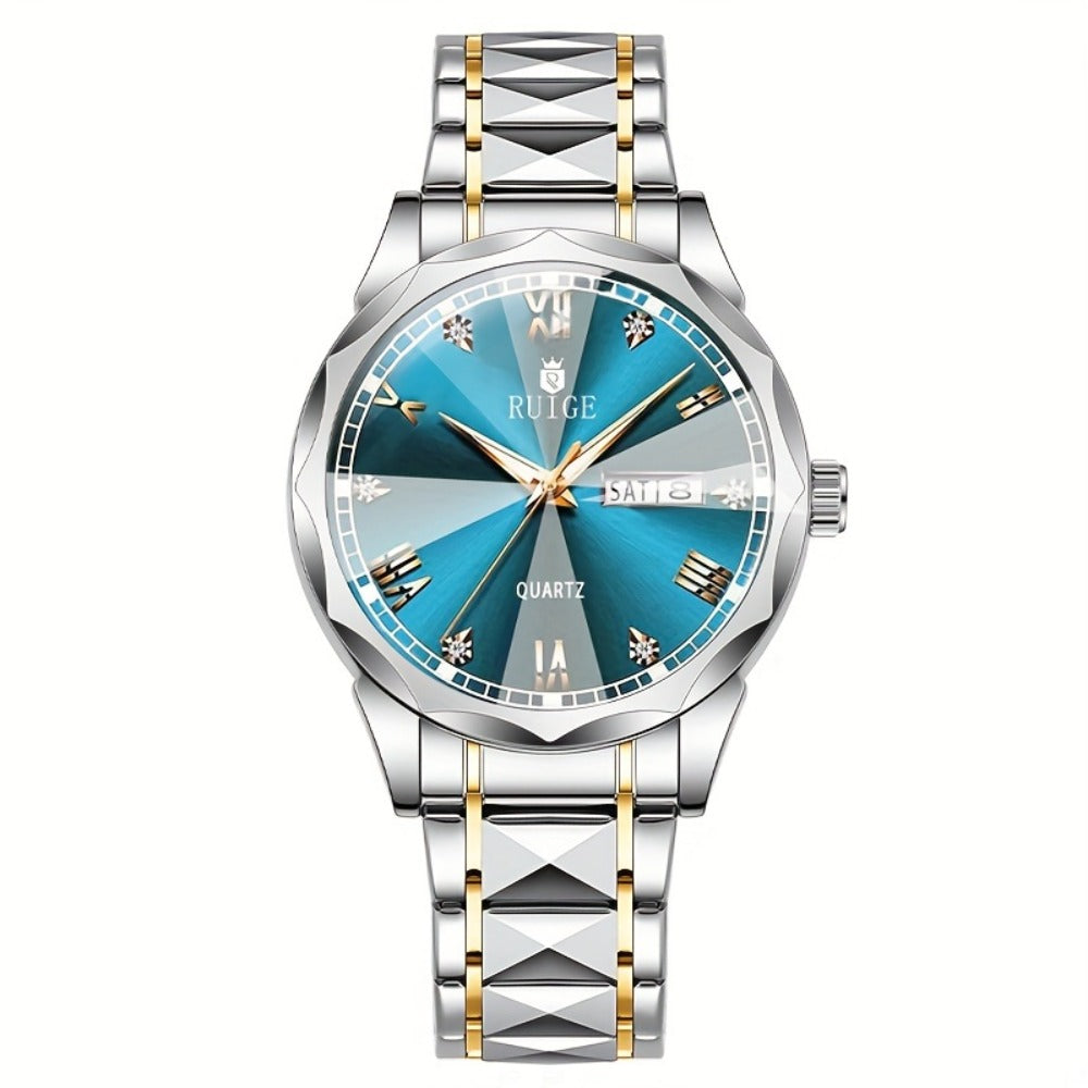Men's Quartz Watch - Luxury Sports Stainless Steel Luminous Calendar Day Display Wristwatch - product detail view 10