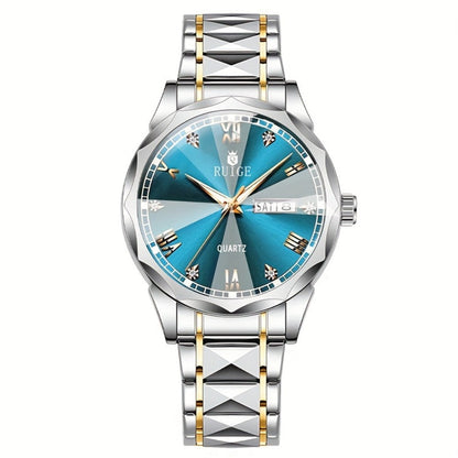 Men's Quartz Watch - Luxury Sports Stainless Steel Luminous Calendar Day Display Wristwatch - product detail view 10
