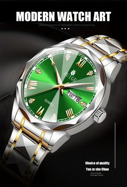 Men's Quartz Watch - Luxury Sports Stainless Steel Luminous Calendar Day Display Wristwatch - product detail view 11