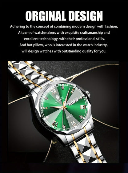 Men's Quartz Watch - Luxury Sports Stainless Steel Luminous Calendar Day Display Wristwatch - product detail view 12