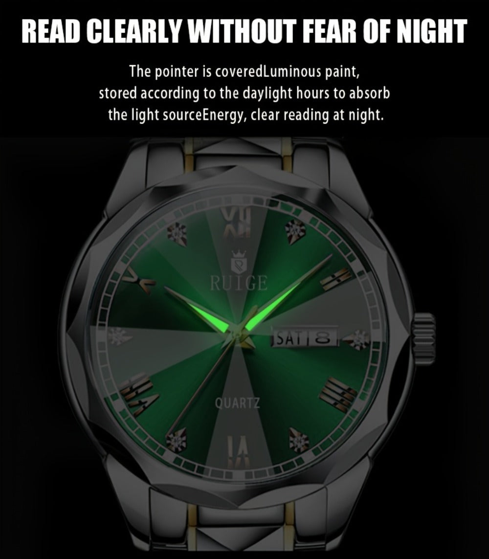 Men's Quartz Watch - Luxury Sports Stainless Steel Luminous Calendar Day Display Wristwatch - product detail view 13