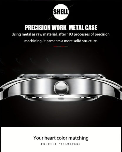 Men's Quartz Watch - Luxury Sports Stainless Steel Luminous Calendar Day Display Wristwatch - product detail view 14
