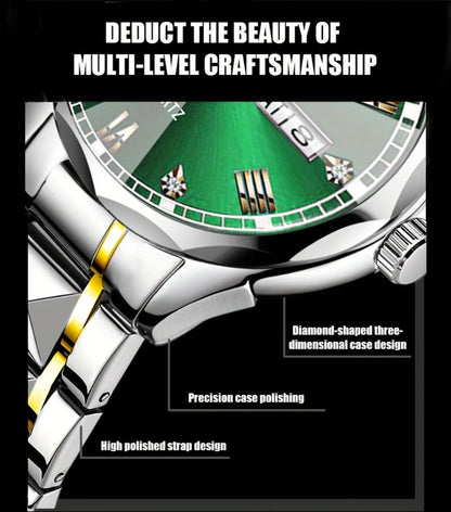 Men's Quartz Watch - Luxury Sports Stainless Steel Luminous Calendar Day Display Wristwatch - product detail view 16