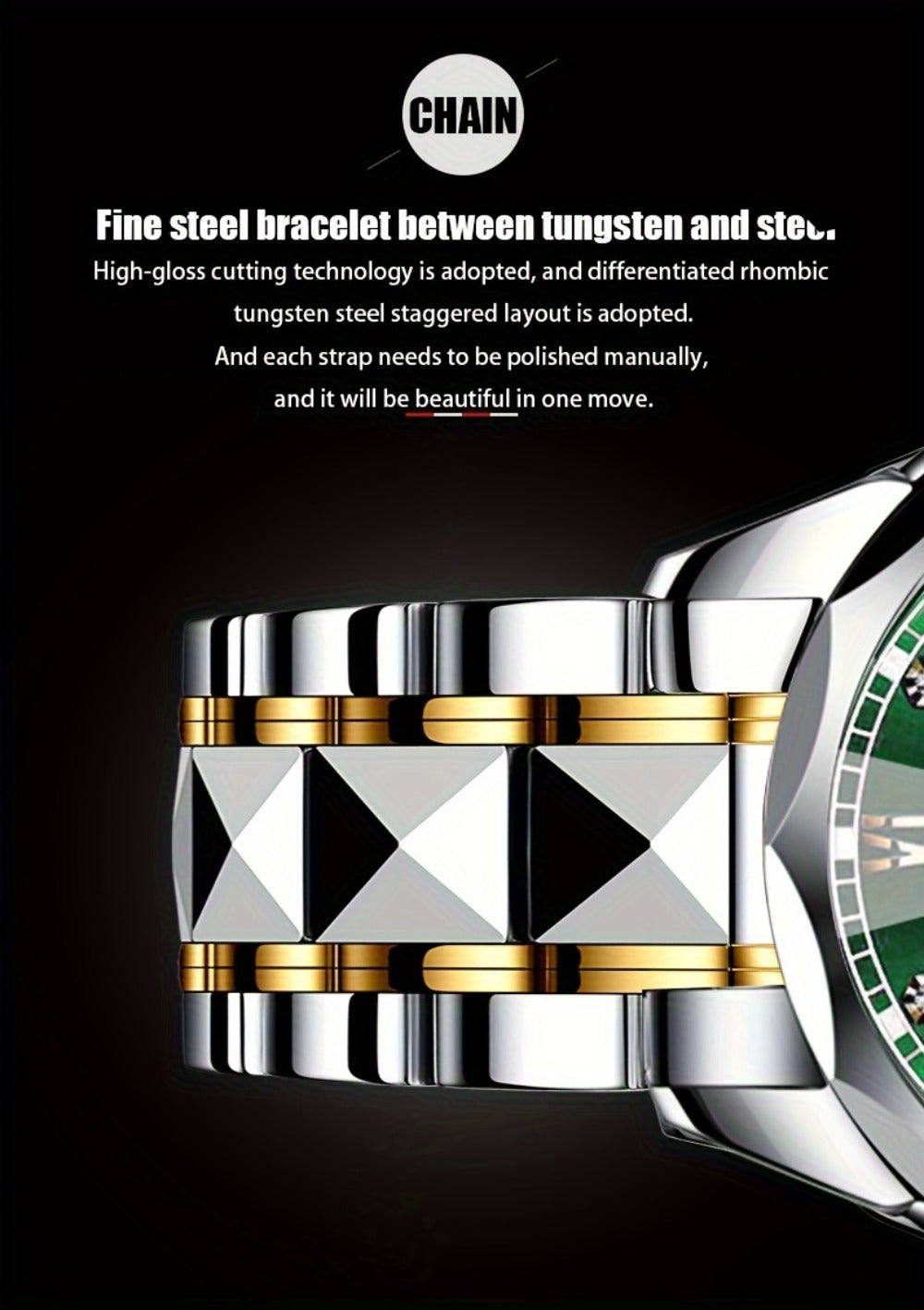 Men's Quartz Watch - Luxury Sports Stainless Steel Luminous Calendar Day Display Wristwatch - product detail view 17