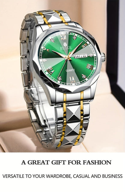 Men's Quartz Watch - Luxury Sports Stainless Steel Luminous Calendar Day Display Wristwatch - product detail view 18