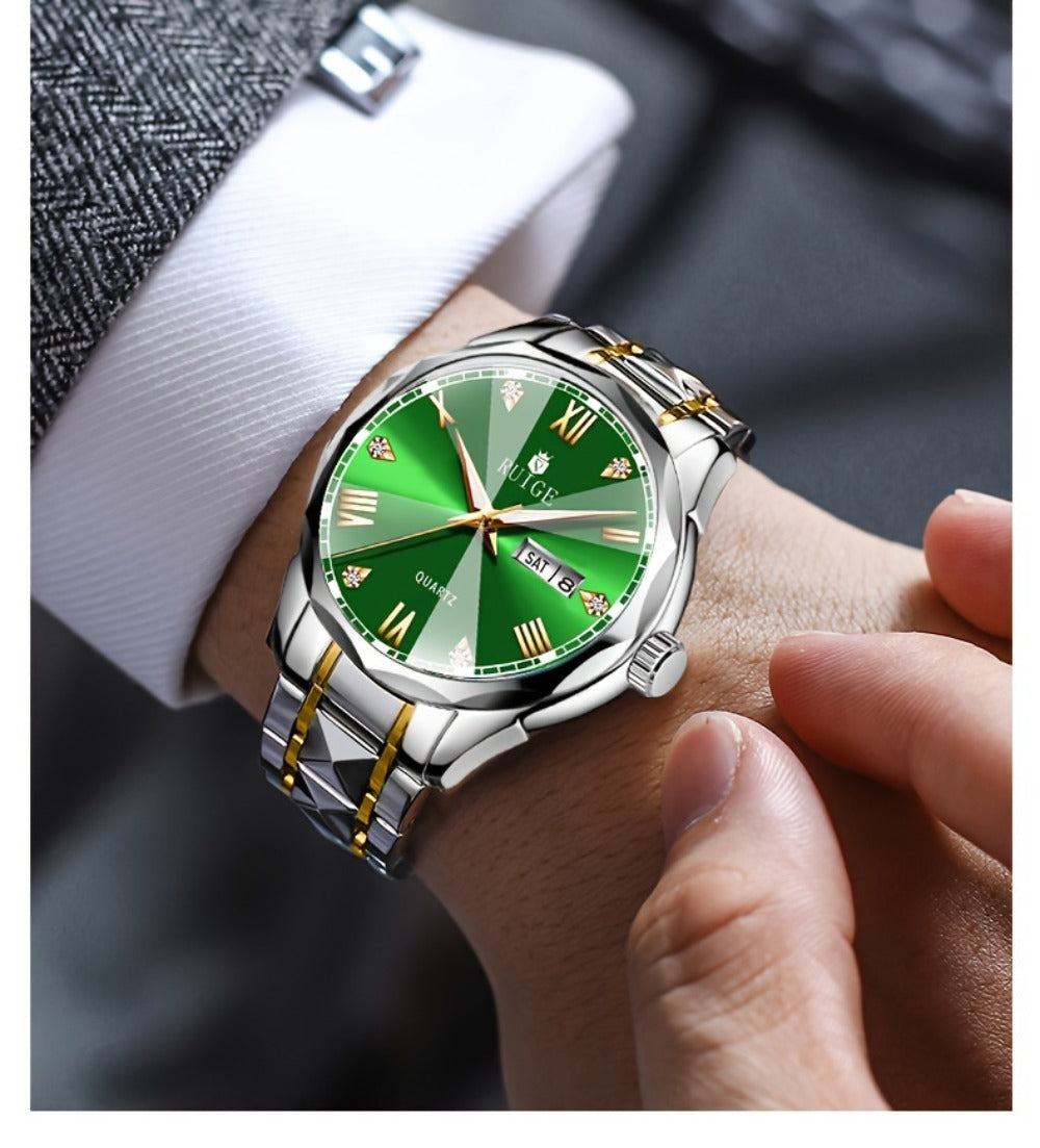 Men's Quartz Watch - Luxury Sports Stainless Steel Luminous Calendar Day Display Wristwatch - product detail view 19
