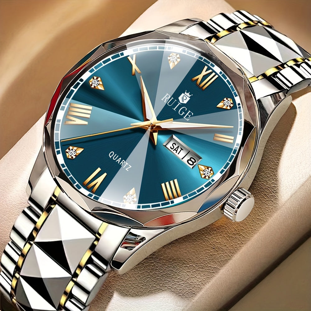 Men's Quartz Watch - Luxury Sports Stainless Steel Luminous Calendar Day Display Wristwatch - product detail view 20