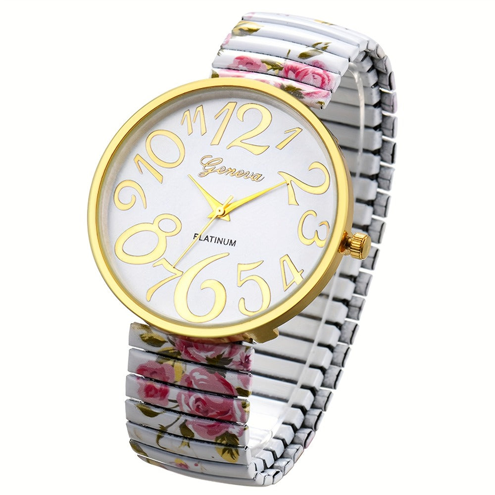 Women's Quartz Watch - Multi-Color 's Analog with Round Stretch Band - Large Arabic Numeral Dial - product detail view 9