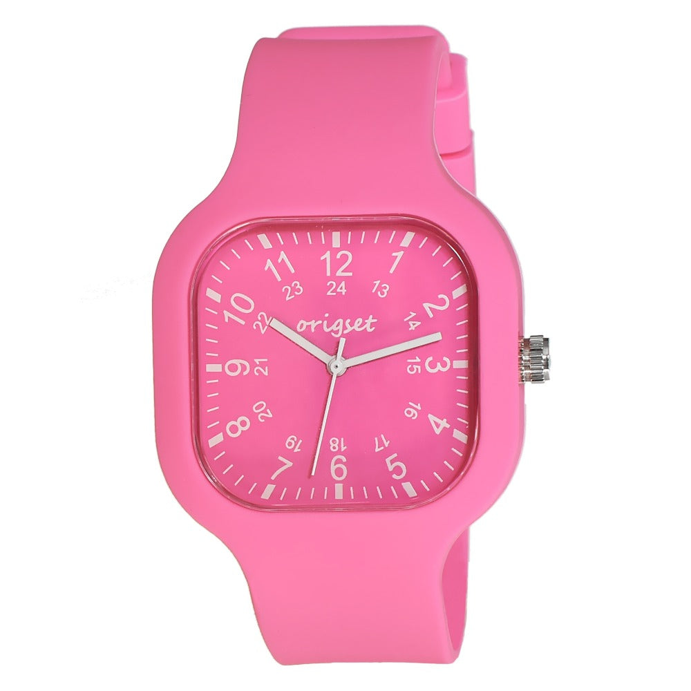 Women's Quartz Watch - Nurse for Hot Pink Origset Square Analog Wristwatch, 24-Hour Dial - product detail view 2