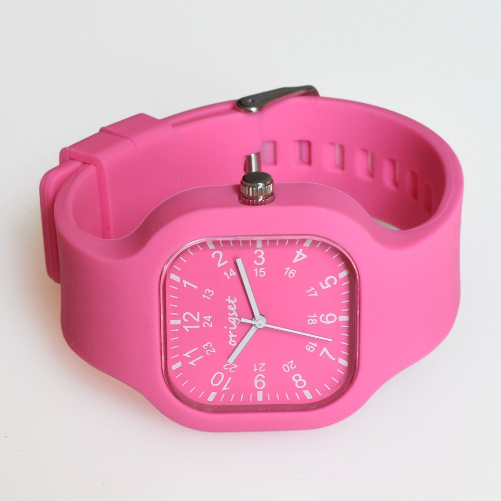 Women's Quartz Watch - Nurse for Hot Pink Origset Square Analog Wristwatch, 24-Hour Dial - product detail view 3