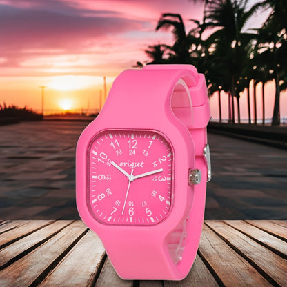 Women's Quartz Watch - Nurse for Hot Pink Origset Square Analog Wristwatch, 24-Hour Dial - product detail view 7