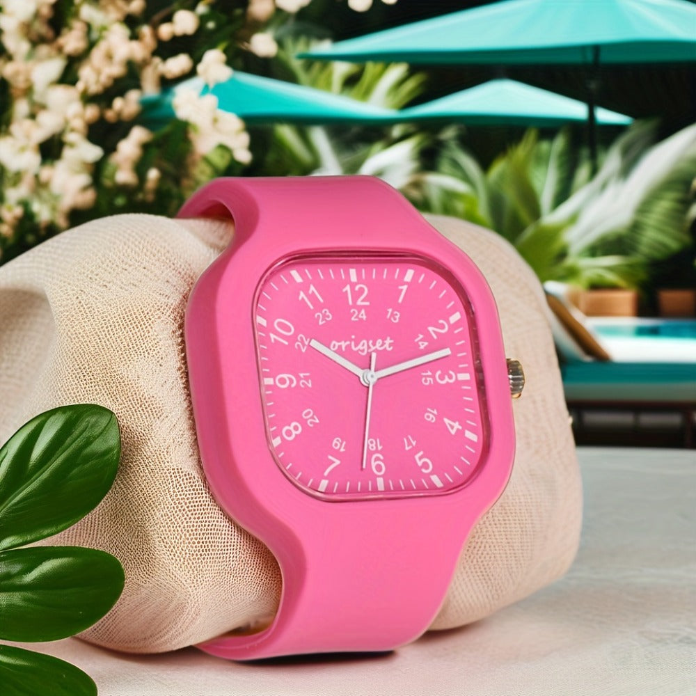 Women's Quartz Watch - Nurse for Hot Pink Origset Square Analog Wristwatch, 24-Hour Dial - product detail view 10