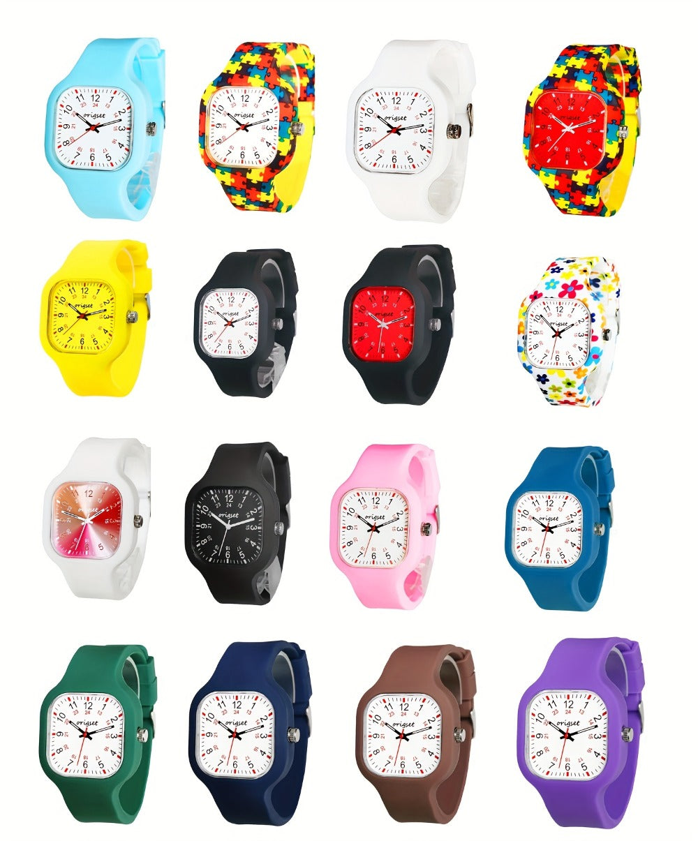 Women's Quartz Watch - Nurse for Hot Pink Origset Square Analog Wristwatch, 24-Hour Dial - product detail view 11