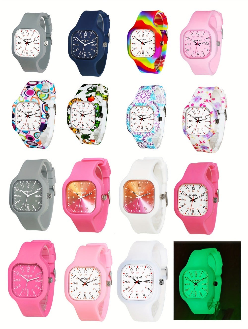 Women's Quartz Watch - Nurse for Hot Pink Origset Square Analog Wristwatch, 24-Hour Dial - product detail view 12