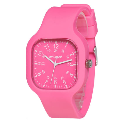 Women's Quartz Watch - Nurse for Hot Pink Origset Square Analog Wristwatch, 24-Hour Dial - product detail view 13