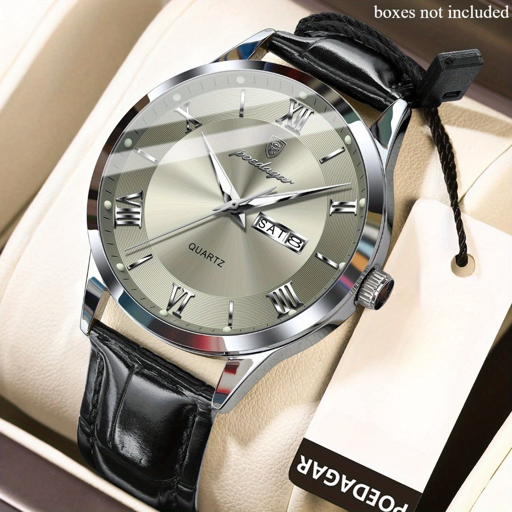 Men's Quartz Watch - POEDAGAR 978P 's 3ATM Waterproof Date Display PU Leather Band Fashion - product detail view 3