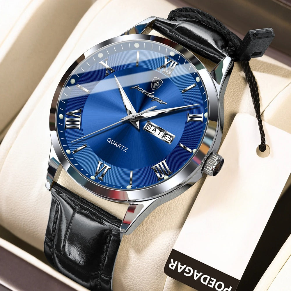 Men's Quartz Watch - POEDAGAR 978P 's 3ATM Waterproof Date Display PU Leather Band Fashion - product detail view 5