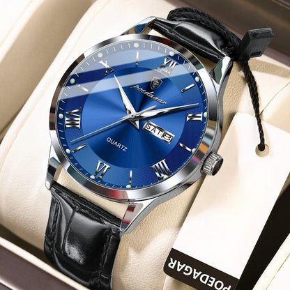 Men's Quartz Watch - POEDAGAR 978P 's 3ATM Waterproof Date Display PU Leather Band Fashion - product detail view 5