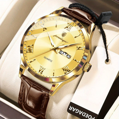 Men's Quartz Watch - POEDAGAR 978P 's 3ATM Waterproof Date Display PU Leather Band Fashion - product detail view 9