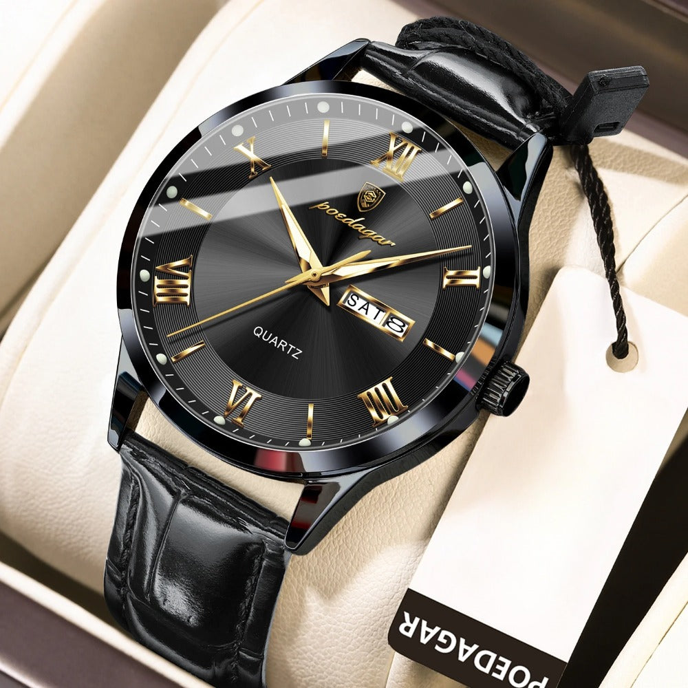 Men's Quartz Watch - POEDAGAR 978P 's 3ATM Waterproof Date Display PU Leather Band Fashion - product detail view 10