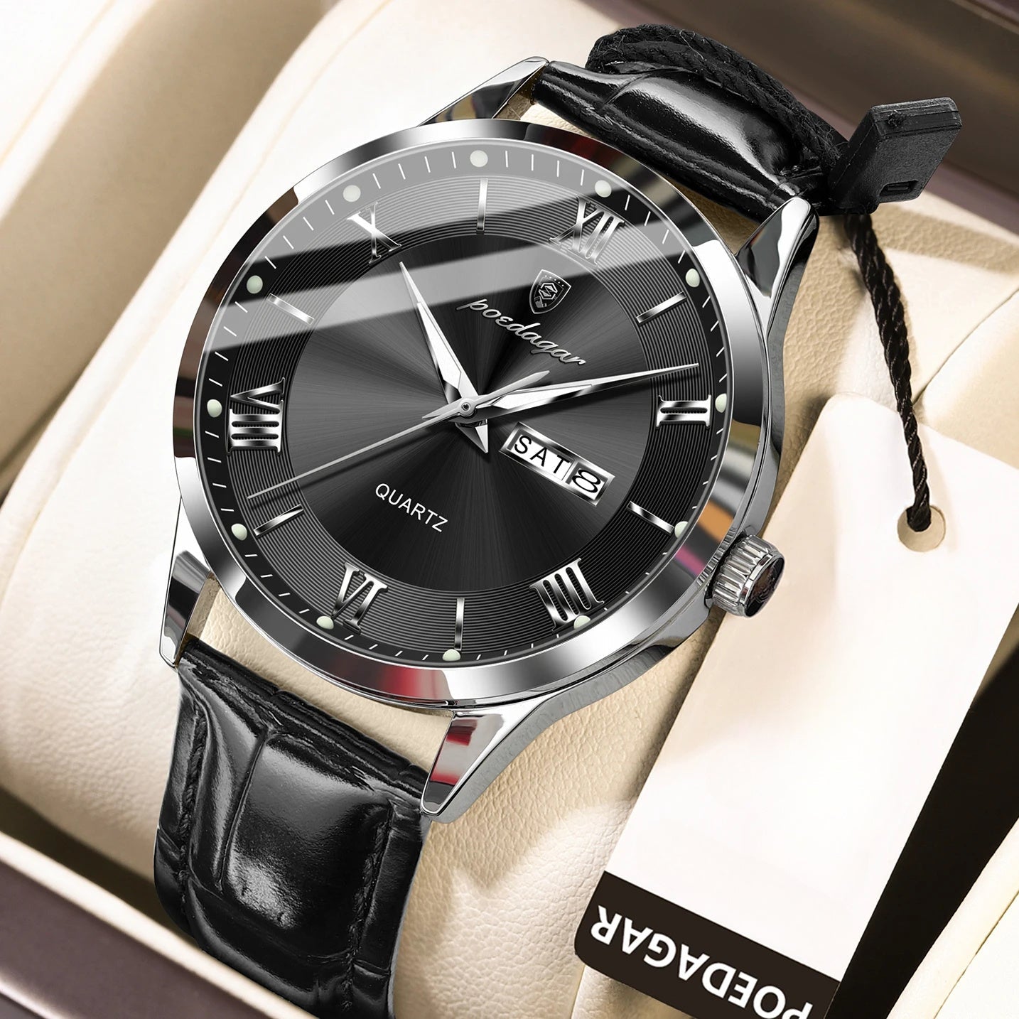 Men's Quartz Watch - POEDAGAR 978P 's 3ATM Waterproof Date Display PU Leather Band Fashion - product detail view 19