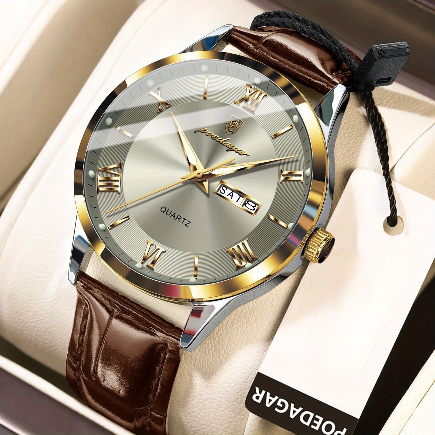 Men's Quartz Watch - POEDAGAR 978P 's 3ATM Waterproof Date Display PU Leather Band Fashion - product detail view 24