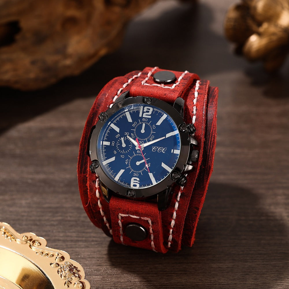 Men's Quartz Watch - PU Leather Bracelet Retro Wristwatch Unisex Women Hip Hop Casual Fashion - product detail view 7