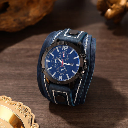 Men's Quartz Watch - PU Leather Bracelet Retro Wristwatch Unisex Women Hip Hop Casual Fashion - product detail view 9