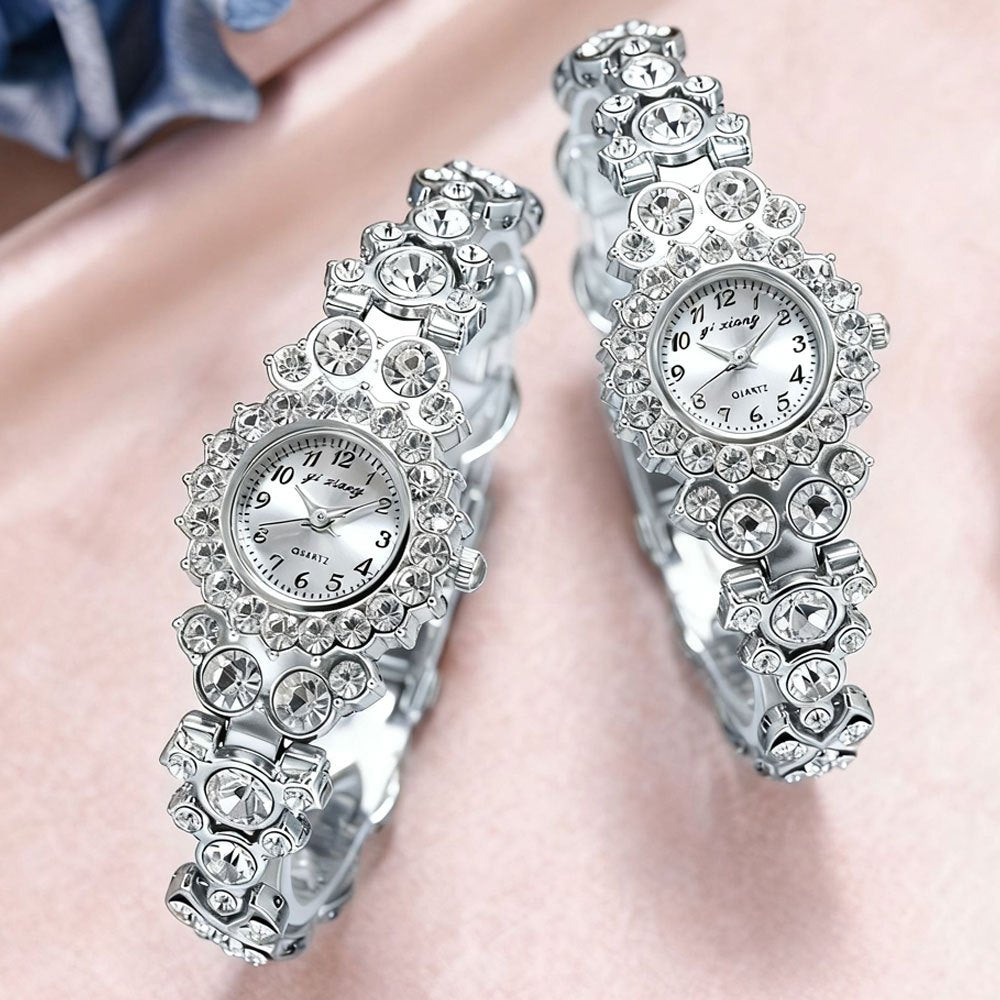 Women's Quartz Watch - Rhinestone Bracelet Set of 2 - Luxury Glitter Wristwatch for , Elegant - product detail view 11