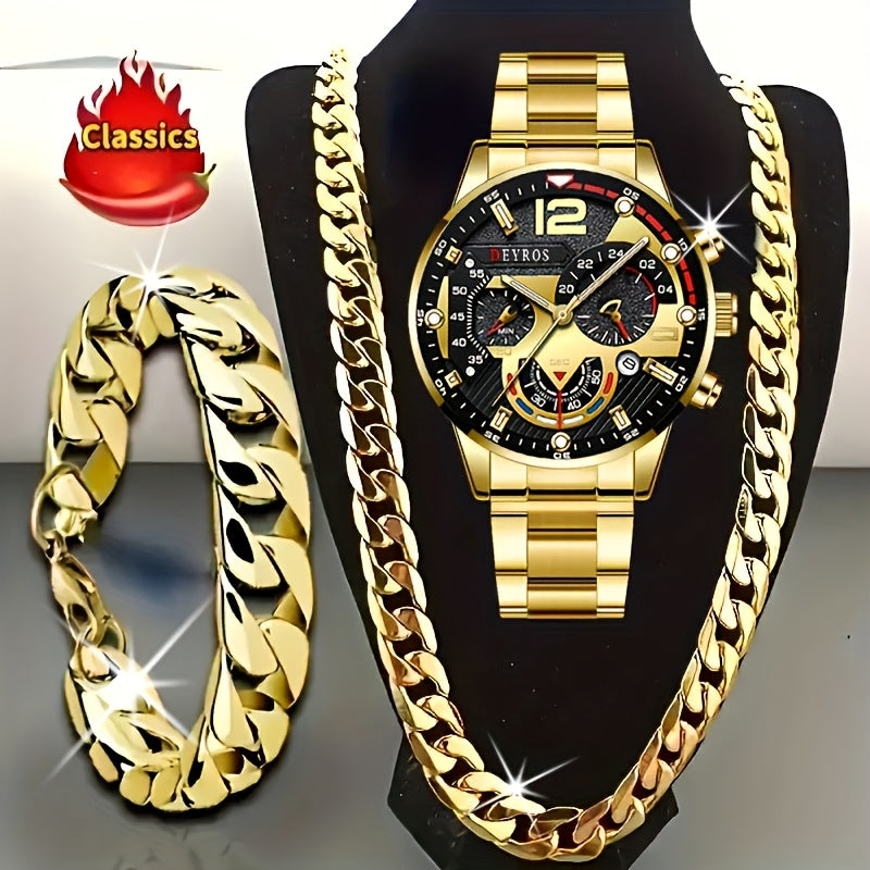 Men's Quartz Watch - 's Analog Set 3pcs Wristwatch, Matching Necklace & Bracelet Combo for - product detail view 13