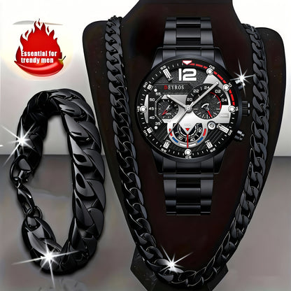 Men's Quartz Watch - 's Analog Set 3pcs Wristwatch, Matching Necklace & Bracelet Combo for - product detail view 14