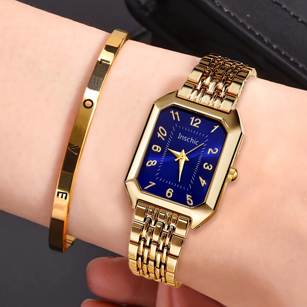 Women's Quartz Watch - 's & Bangle Set 2pcs Vintage Rectangular Dial with Trendy Open Bangle - product detail view 3
