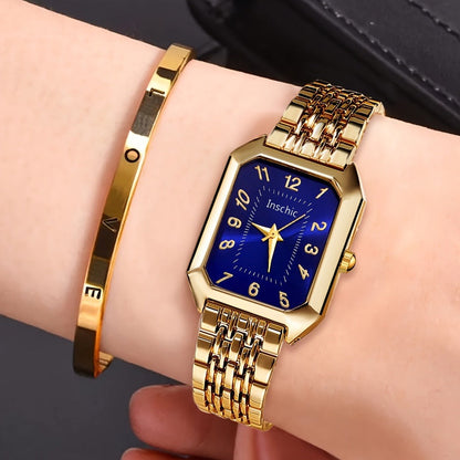 Women's Quartz Watch - 's & Bangle Set 2pcs Vintage Rectangular Dial with Trendy Open Bangle - product detail view 3