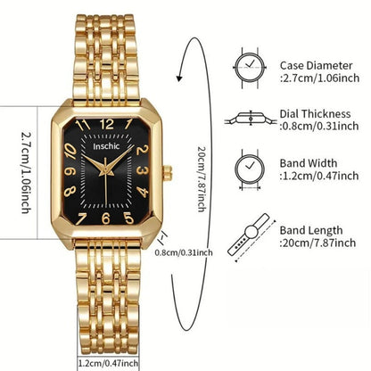 Women's Quartz Watch - 's & Bangle Set 2pcs Vintage Rectangular Dial with Trendy Open Bangle - product detail view 5