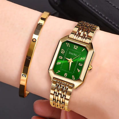 Women's Quartz Watch - 's & Bangle Set 2pcs Vintage Rectangular Dial with Trendy Open Bangle - product detail view 6