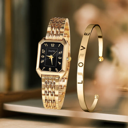 Women's Quartz Watch - 's & Bangle Set 2pcs Vintage Rectangular Dial with Trendy Open Bangle - product detail view 11