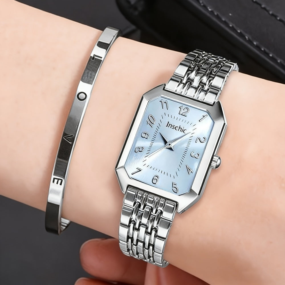 Women's Quartz Watch - 's & Bangle Set 2pcs Vintage Rectangular Dial with Trendy Open Bangle - product detail view 12