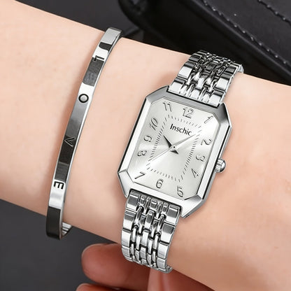Women's Quartz Watch - 's & Bangle Set 2pcs Vintage Rectangular Dial with Trendy Open Bangle - product detail view 14