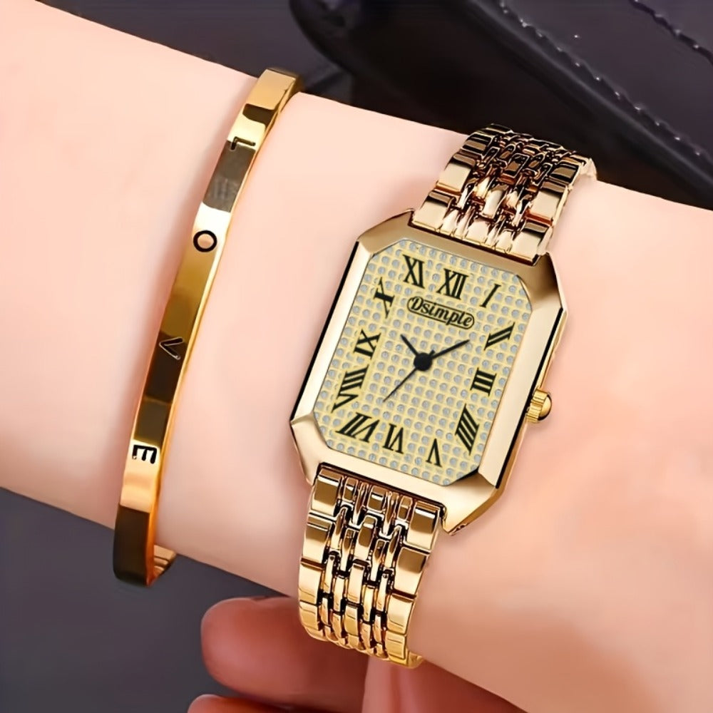 Women's Quartz Watch - 's & Bangle Set 2pcs Vintage Rectangular Dial with Trendy Open Bangle - product detail view 17