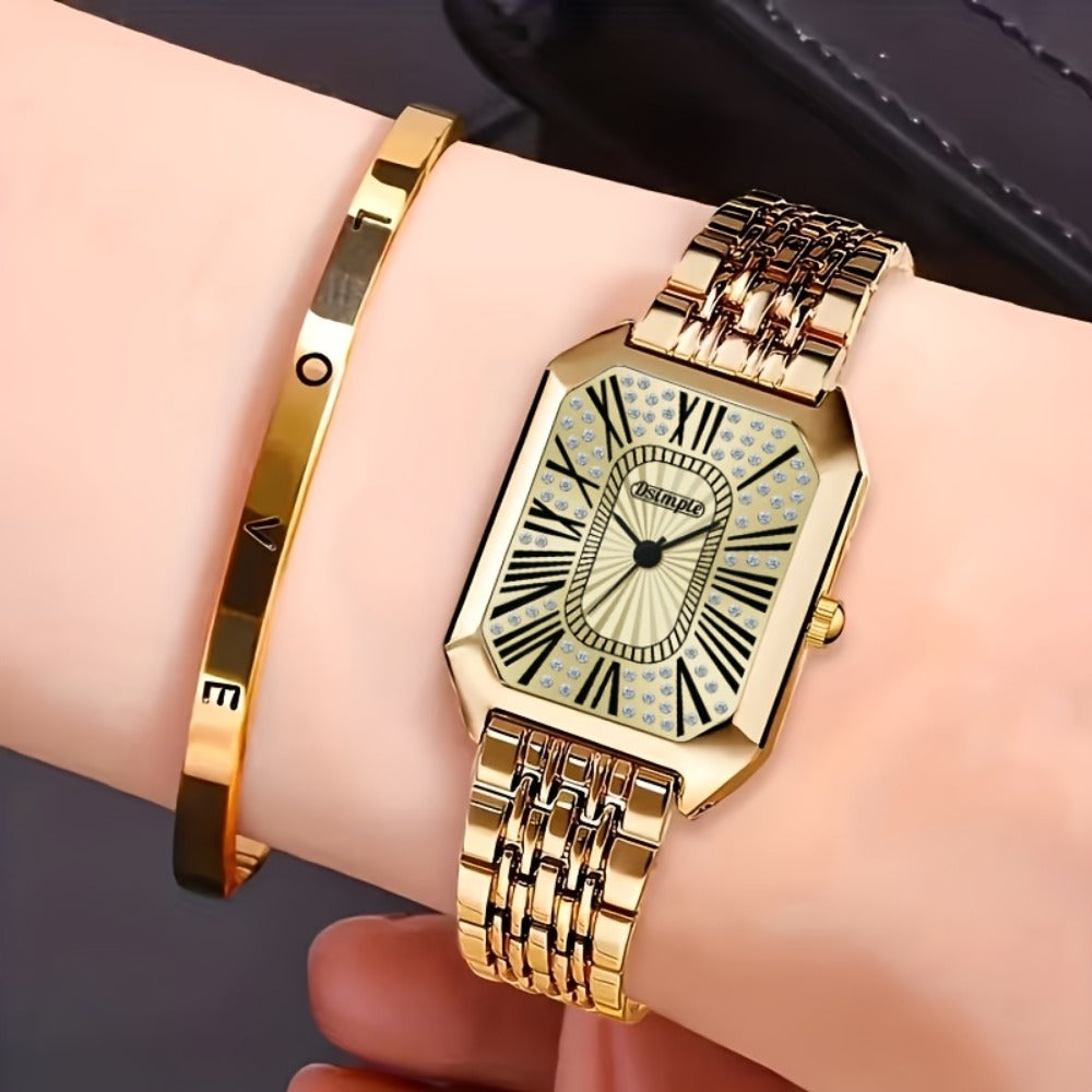 Women's Quartz Watch - 's & Bangle Set 2pcs Vintage Rectangular Dial with Trendy Open Bangle - product detail view 20