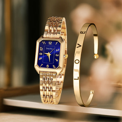 Women's Quartz Watch - 's & Bangle Set 2pcs Vintage Rectangular Dial with Trendy Open Bangle - product detail view 25