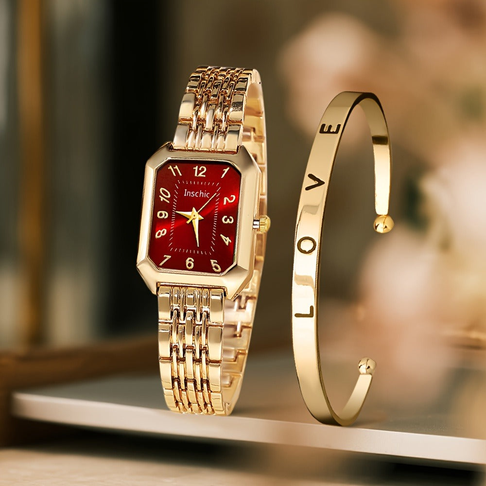 Women's Quartz Watch - 's & Bangle Set 2pcs Vintage Rectangular Dial with Trendy Open Bangle - product detail view 26