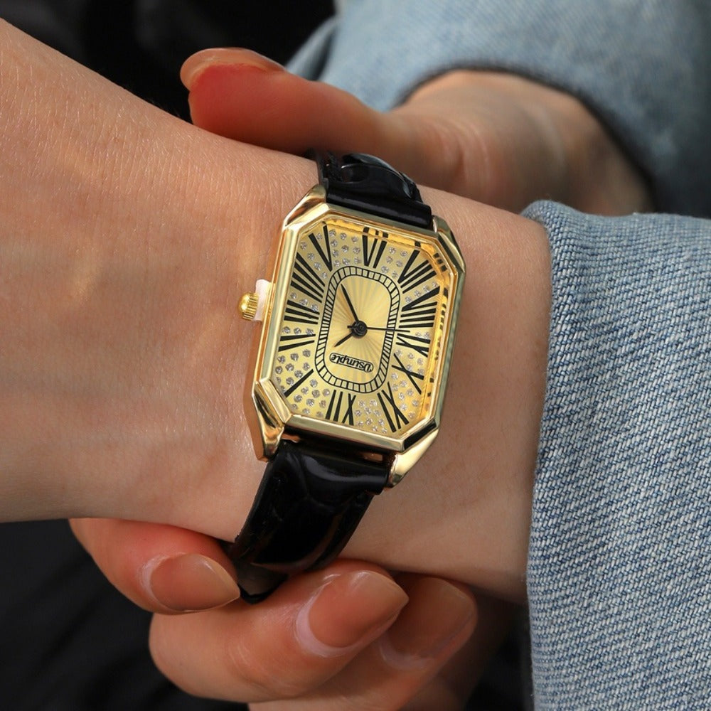 Women's Quartz Watch - 's & Bangle Set 2pcs Vintage Rectangular Dial with Trendy Open Bangle - product detail view 43