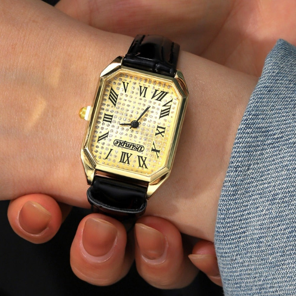 Women's Quartz Watch - 's & Bangle Set 2pcs Vintage Rectangular Dial with Trendy Open Bangle - product detail view 46