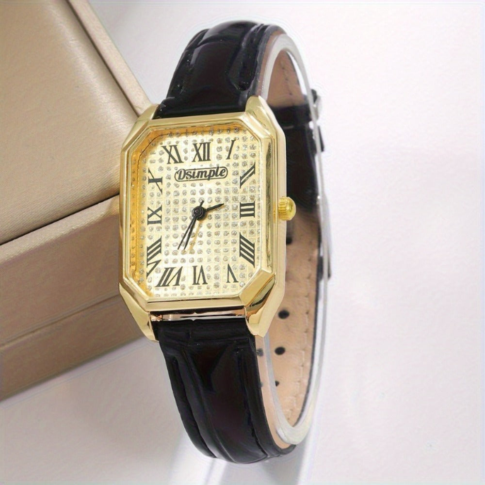 Women's Quartz Watch - 's & Bangle Set 2pcs Vintage Rectangular Dial with Trendy Open Bangle - product detail view 47