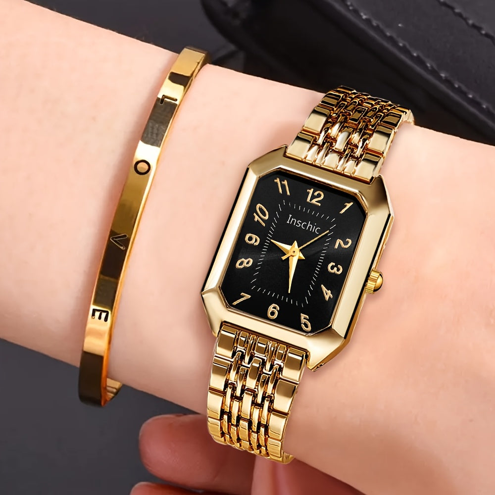 Women's Quartz Watch - 's & Bangle Set 2pcs Vintage Rectangular Dial with Trendy Open Bangle - product detail view 49